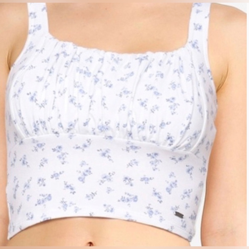 Hollister Cropped Tank, White With Flowers, Size Small,